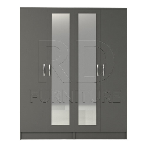 RD Furniture Ready assembled Classic 4 Door Double Mirrored Wardrobe Grey