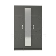 Ready assembled Classic 3 Door Mirrored Wardrobe Grey