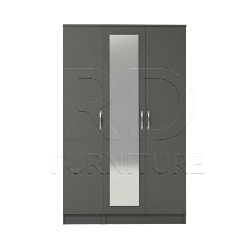 RD Furniture Ready assembled Classic 3 Door Mirrored Wardrobe Grey