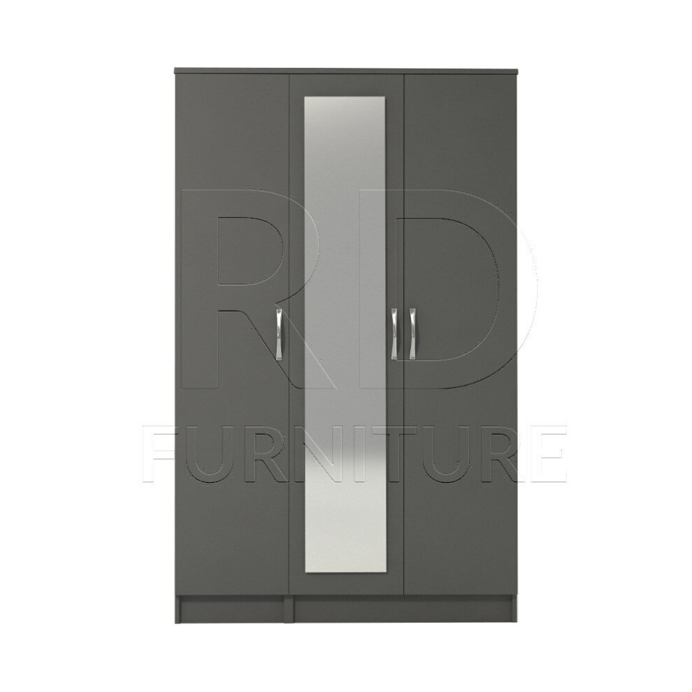 Ready assembled Classic 3 Door Mirrored Wardrobe Grey