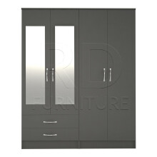 Ready assembled Classic 4 Door 2 Drawer Mirrored Wardrobe Grey