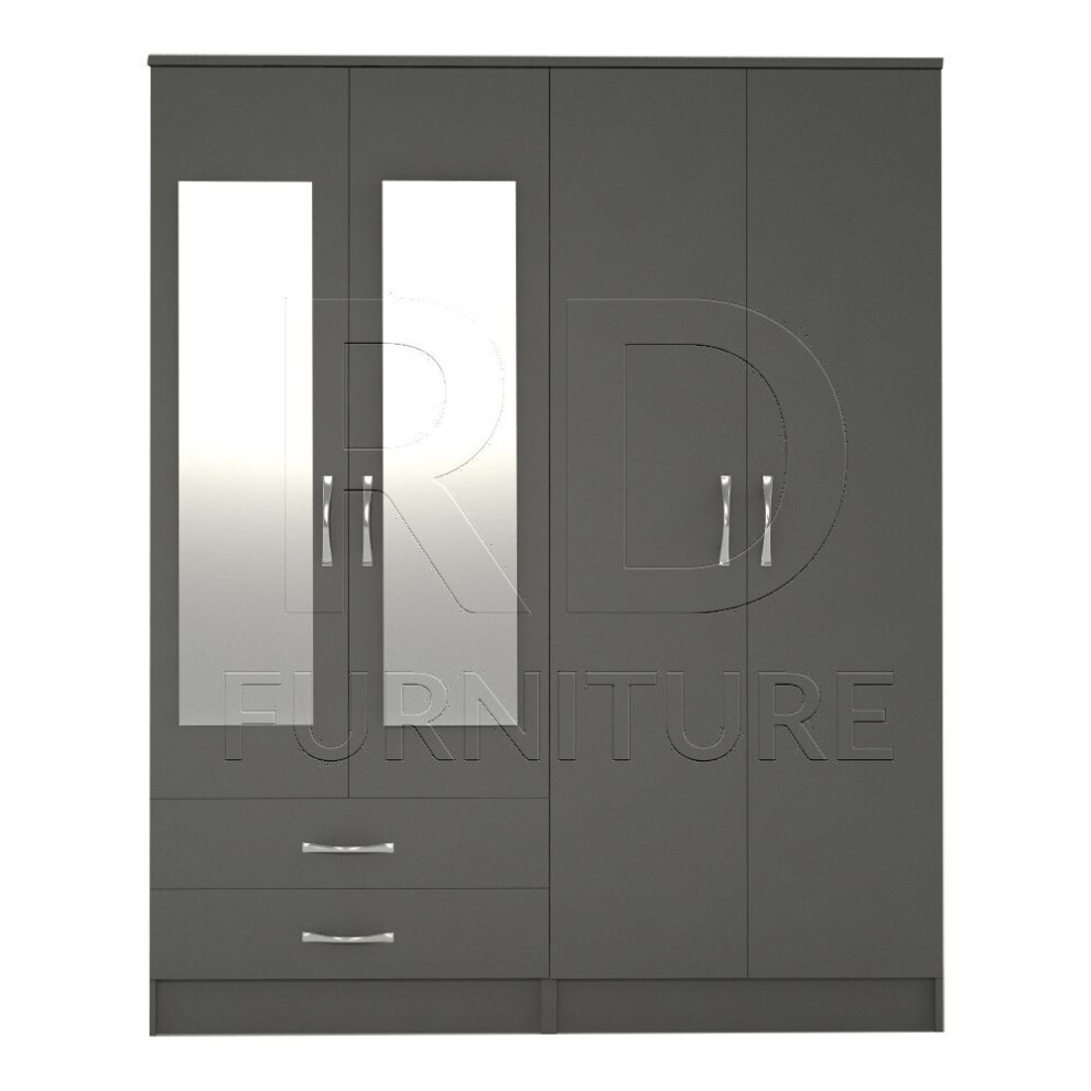 Ready assembled Classic 4 Door 2 Drawer Mirrored Wardrobe Grey