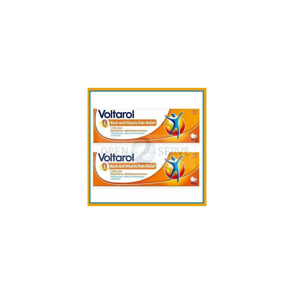 2 X VOLTAROL BACK & MUSCLE PAIN RELIEF 1.16% GEL 100G EACH