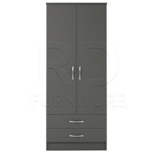 Ready assembled Classic 2 Door 2 Drawer Wardrobe Grey