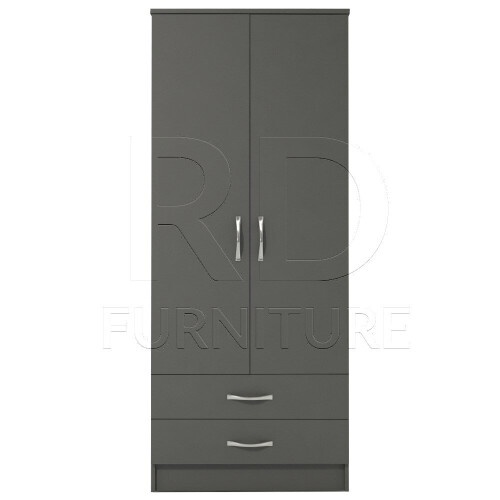 RD Furniture Ready assembled Classic 2 Door 2 Drawer Wardrobe Grey