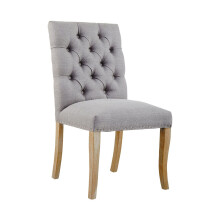 Grey Buttoned Velvet Dining Chairs, Velvet Upholstered Chair with Wooden Legs, Accent Chair for Living Room