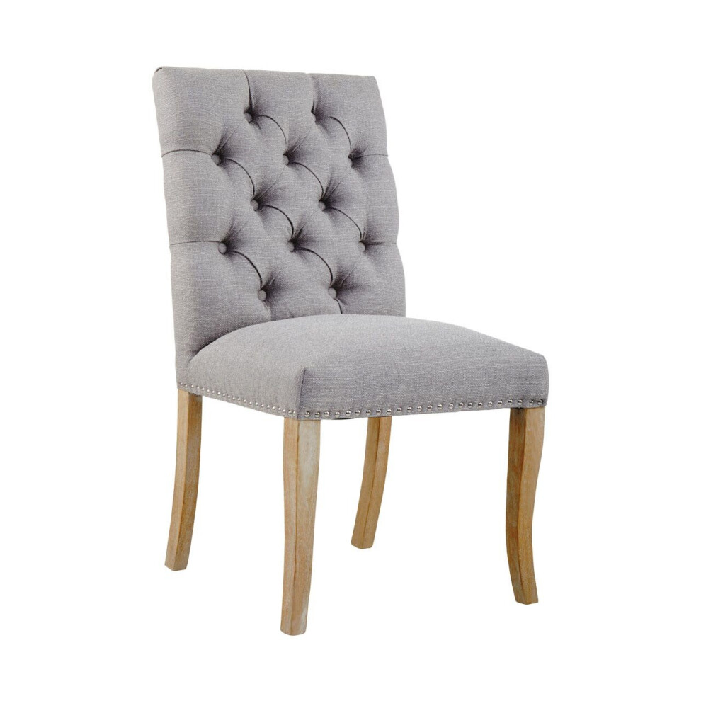 Premier Housewares Grey Buttoned Velvet Dining Chairs, Velvet Upholstered Chair With Wooden Legs, Accent Chair For Living Room