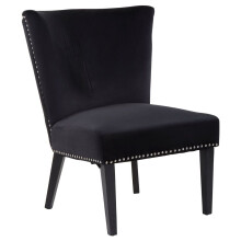 Premiers Black Velvet Dining Chair, Dining Room Accent Chair, Velvet Upholstered Wing Chair with Wooden Legs