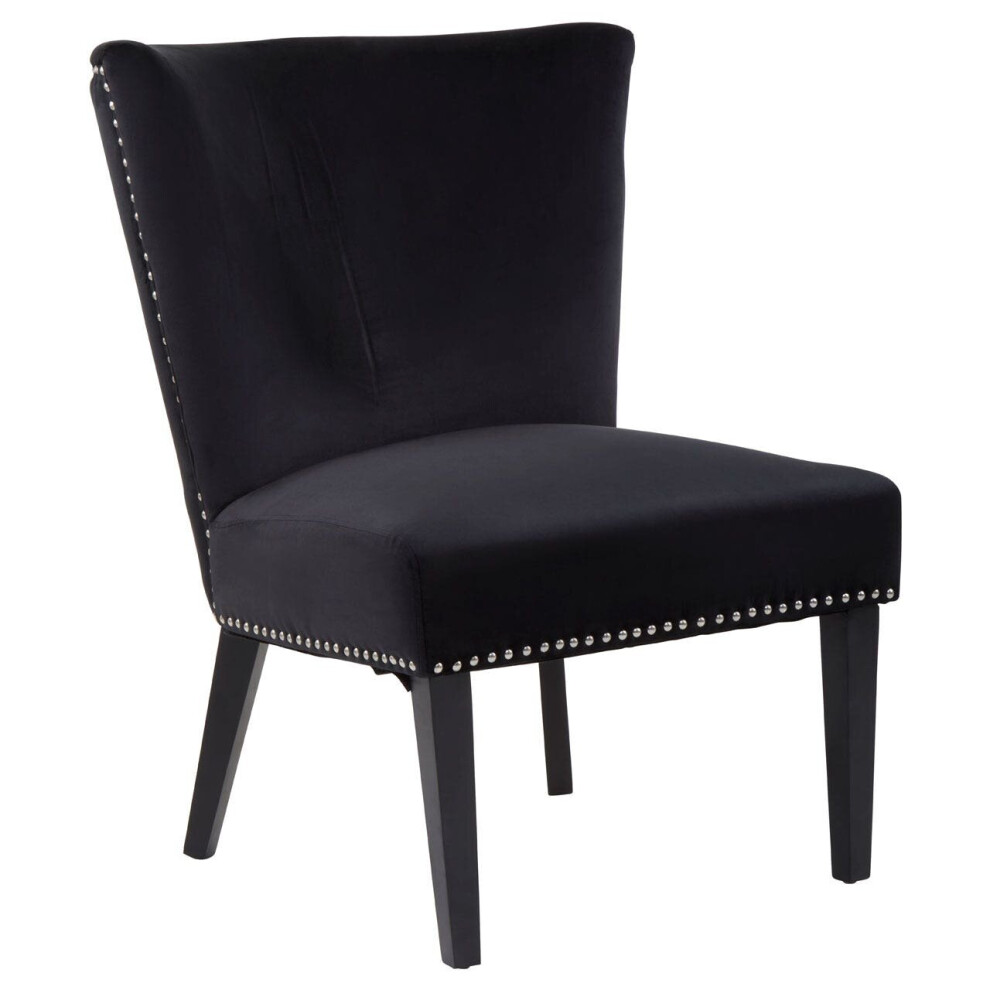 Premiers Black Velvet Dining Chair, Dining Room Accent Chair, Velvet Upholstered Wing Chair with Wooden Legs-image-OPC-P8FKDPS-NEW