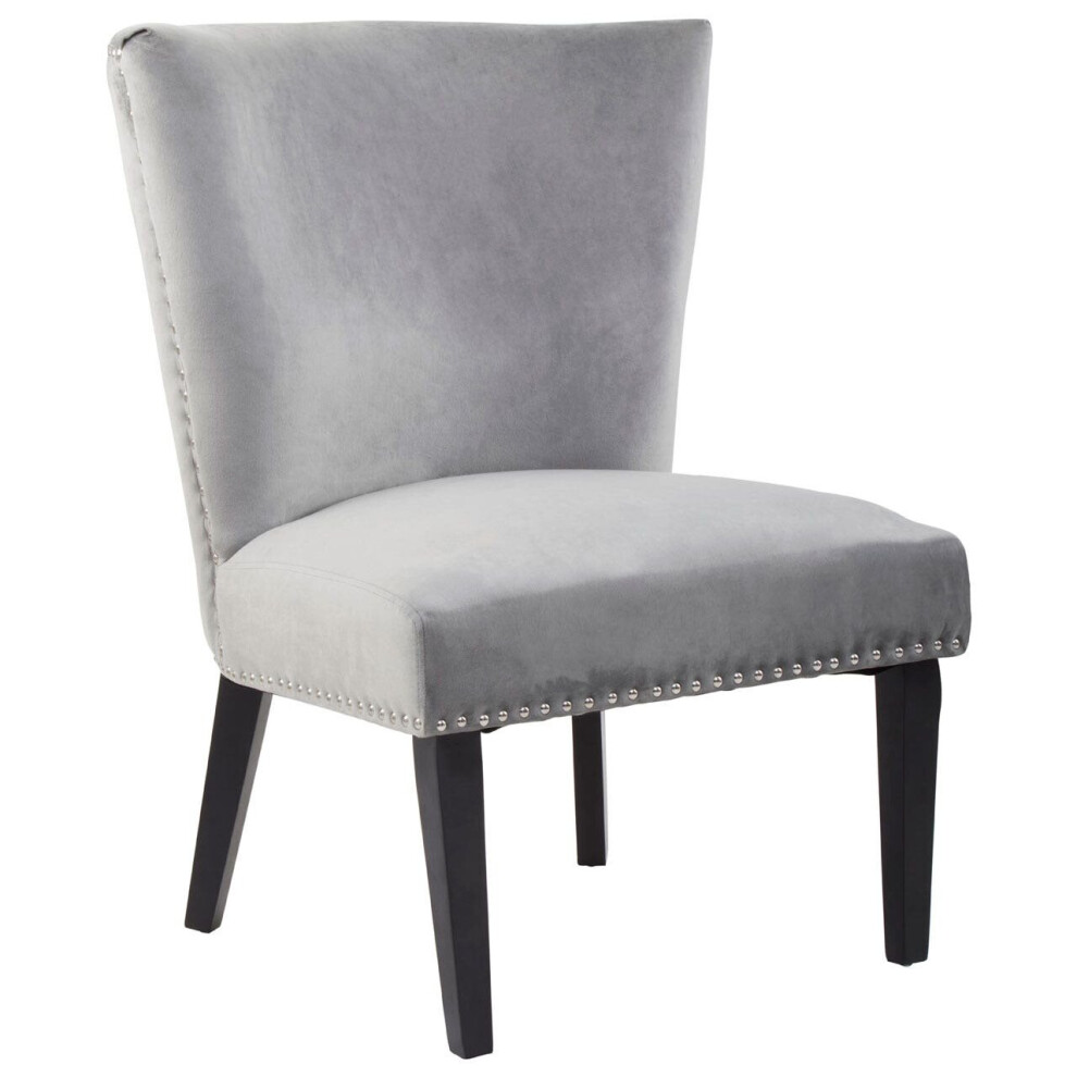 Premier Housewares Premiers Velvet Dining Chair, Dining Room Accent Chair, Velvet Upholstered Wing Chair With Wooden Legs Grey