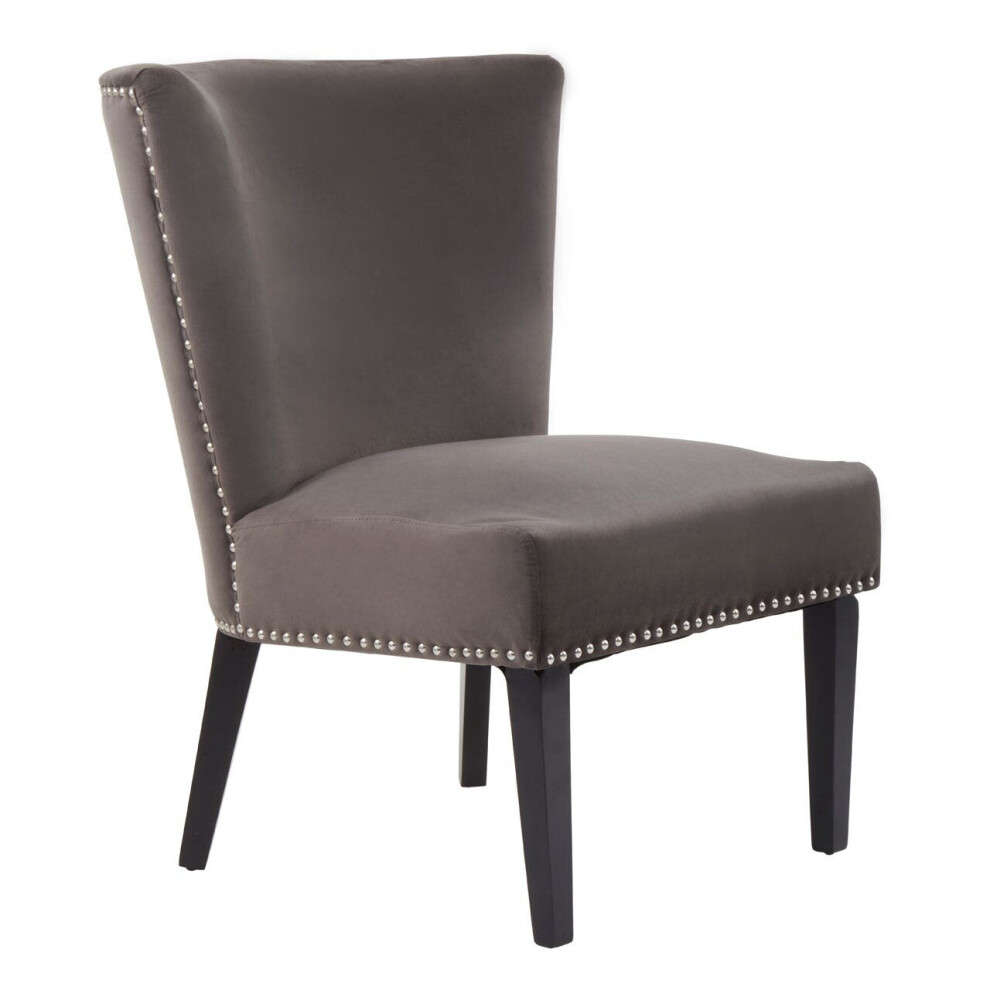 Premier Housewares Premiers Grey Velvet Dining Chair, Dining Room Accent Chair, Velvet Upholstered Wing Chair With Wooden Legs Black