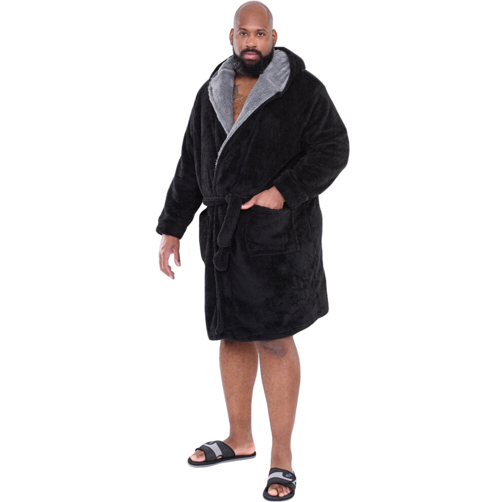 (8XL, Black) D555 Mens Newquay Big Tall King Size Super Soft Hooded Bath Robe Dressing Gown