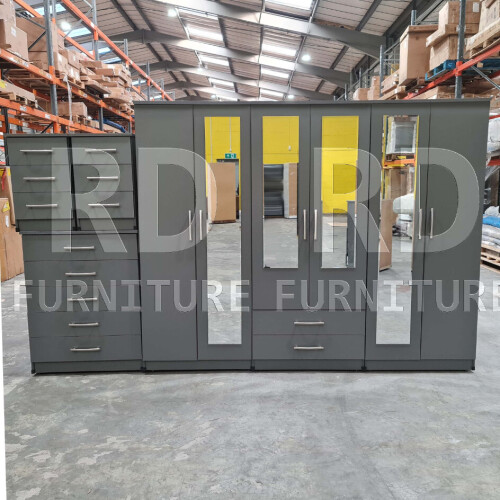 RD Furniture Ready assembled Classic 6 Door 4 Mirror Wardrobe Grey 1