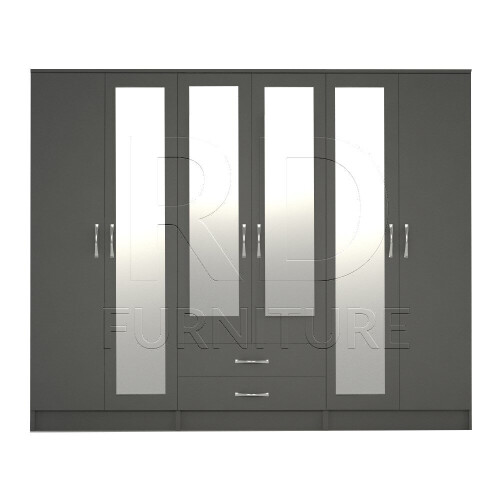RD Furniture Ready assembled Classic 6 Door 4 Mirror Wardrobe Grey