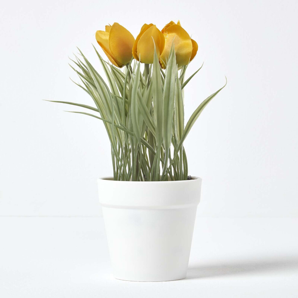 Homescapes () Artificial Tulips In Decorative Pot, 22 Cm Tall Yellow/White