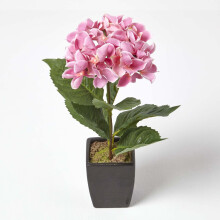 (Pink) Artificial Hydrangea Flower in Cream Pot, 38 cm Tall