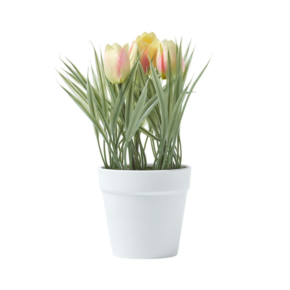 Homescapes () Artificial Tulips In Decorative Pot, 22 Cm Tall Pink/White