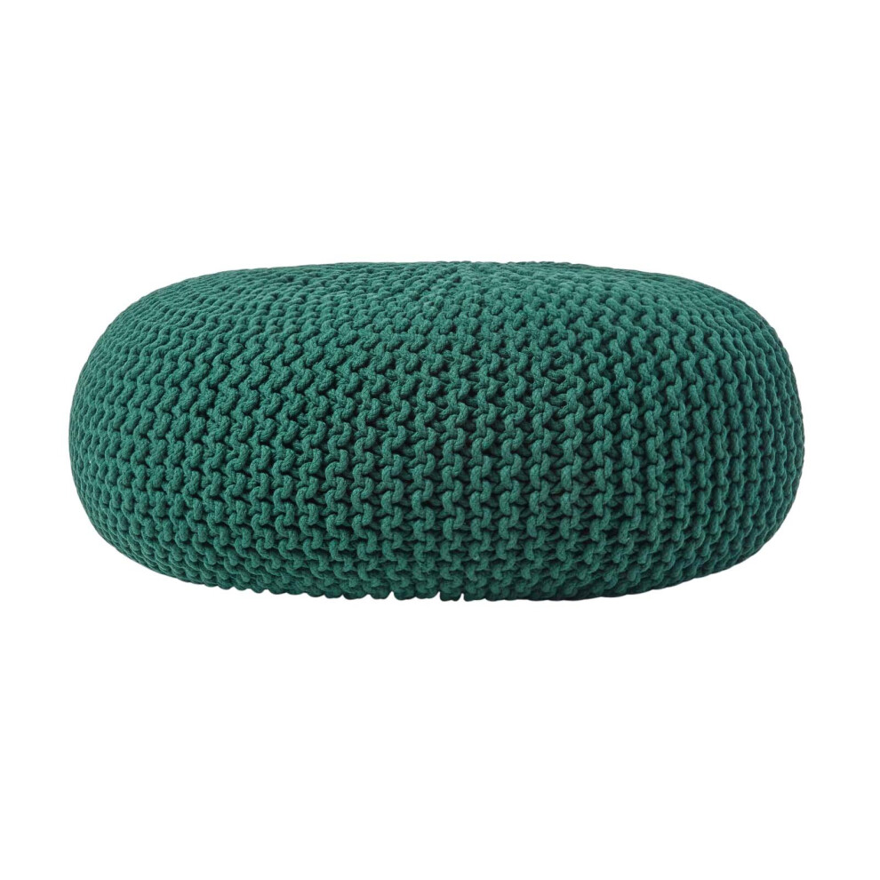 (Forest Green) Knitted Cotton Large Round Pouffe Footstool 70 x 23 cm-image-OPC-P8FKPXB-NEW