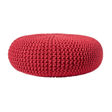 (Red) Knitted Cotton Large Round Pouffe Footstool 70 x 23 cm