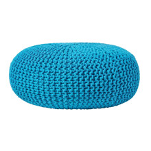 (Teal Blue) Knitted Cotton Large Round Pouffe Footstool 70 x 23 cm