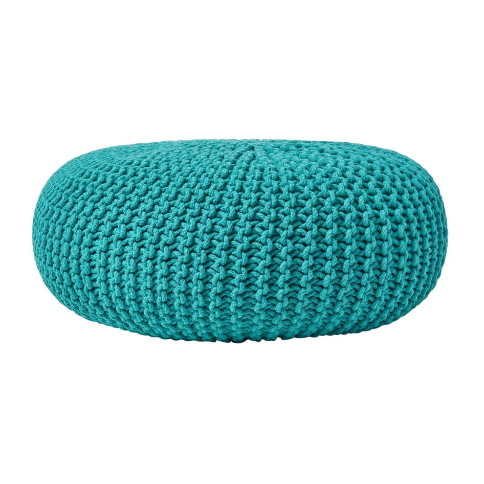 (Teal Green) Knitted Cotton Large Round Pouffe Footstool 70 x 23 cm-image-OPC-P8FKPXC-NEW