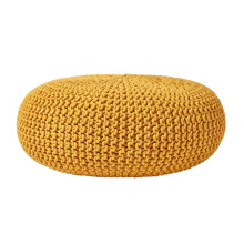 (Mustard) Knitted Cotton Large Round Pouffe Footstool 70 x 23 cm