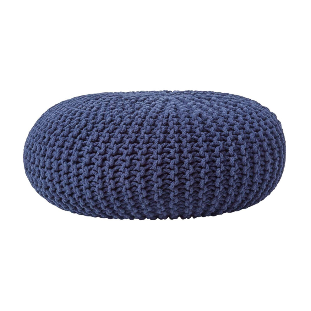 (Navy Blue) Knitted Cotton Large Round Pouffe Footstool 70 x 23 cm-image-OPC-P8FKPXD-NEW