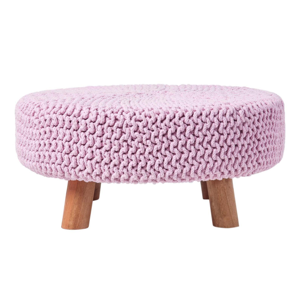 (Pink) Knitted Cotton Footstool with Wooden Legs Large 62 x 62 x 30 cm-image-OPC-P8FKPXS-NEW