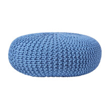 (Blue) Knitted Cotton Large Round Pouffe Footstool 70 x 23 cm