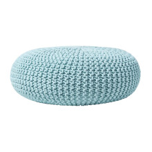 (Pastel Blue) Knitted Cotton Large Round Pouffe Footstool 70 x 23 cm