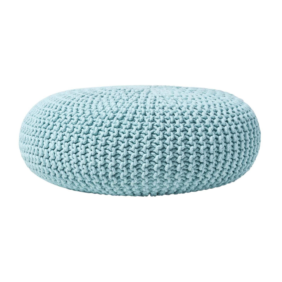 Homescapes (Pastel Blue) Knitted Cotton Large Round Pouffe Footstool 70 X 23 Cm