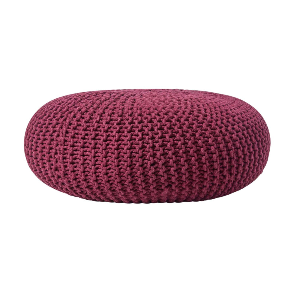 (Plum) Knitted Cotton Large Round Pouffe Footstool 70 x 23 cm-image-OPC-P8FKPX9-NEW