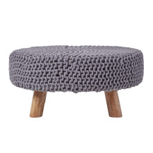 (Grey) Knitted Cotton Footstool with Wooden Legs Large 62 x 62 x 30 cm