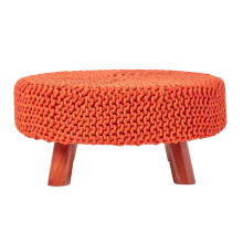 (Burnt Orange) Knitted Cotton Footstool with Wooden Legs Large 62 x 62 x 30 cm