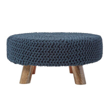 (Black) Knitted Cotton Footstool with Wooden Legs Large 62 x 62 x 30 cm