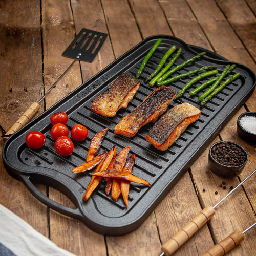 Pre-Seasoned Cast Iron Griddle Tray - Double Sided 2