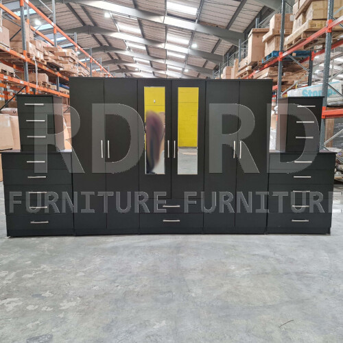 RD Furniture Ready assembled Classic 6 Door Mirrored Wardrobe Black 2