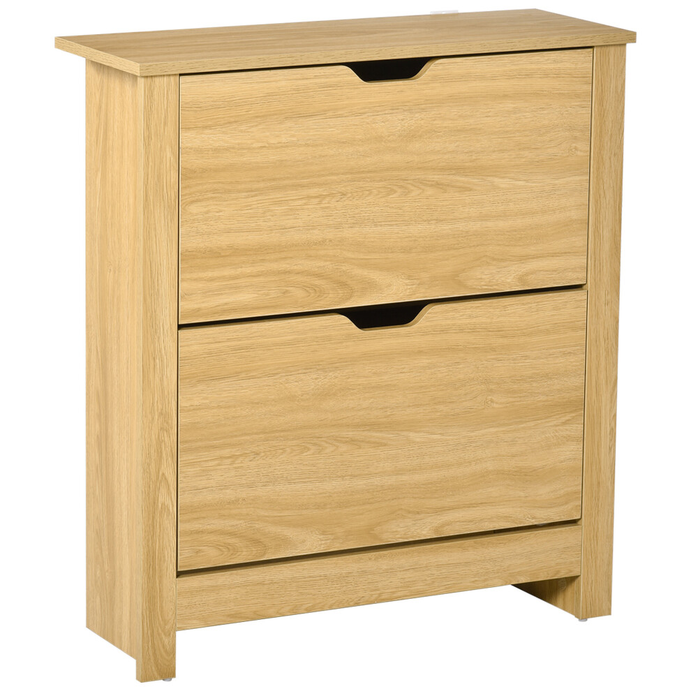 HOMCOM Shoe Storage Cabinet with Flip Drawers Shelves Tabletop in Natural - Image 5