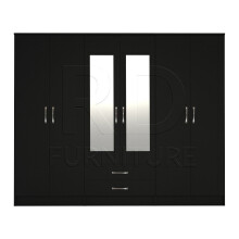 Ready assembled Classic 6 Door Mirrored Wardrobe Black
