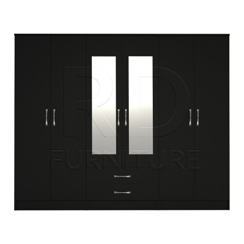 Ready assembled Classic 6 Door Mirrored Wardrobe Black