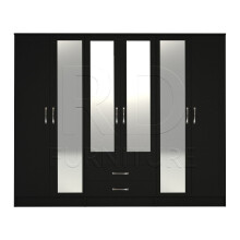 Ready assembled Classic 6 Door 4 Mirror Wardrobe Black