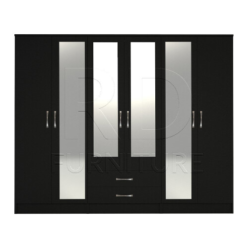 RD Furniture Ready assembled Classic 6 Door 4 Mirror Wardrobe Black