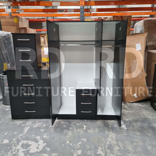 RD Furniture Ready assembled Classic 3 Door 3 Drawer Combi Mirrored Wardrobe Black 2