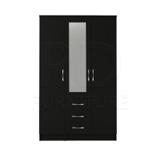 Ready assembled Classic 3 Door 3 Drawer Combi Mirrored Wardrobe Black