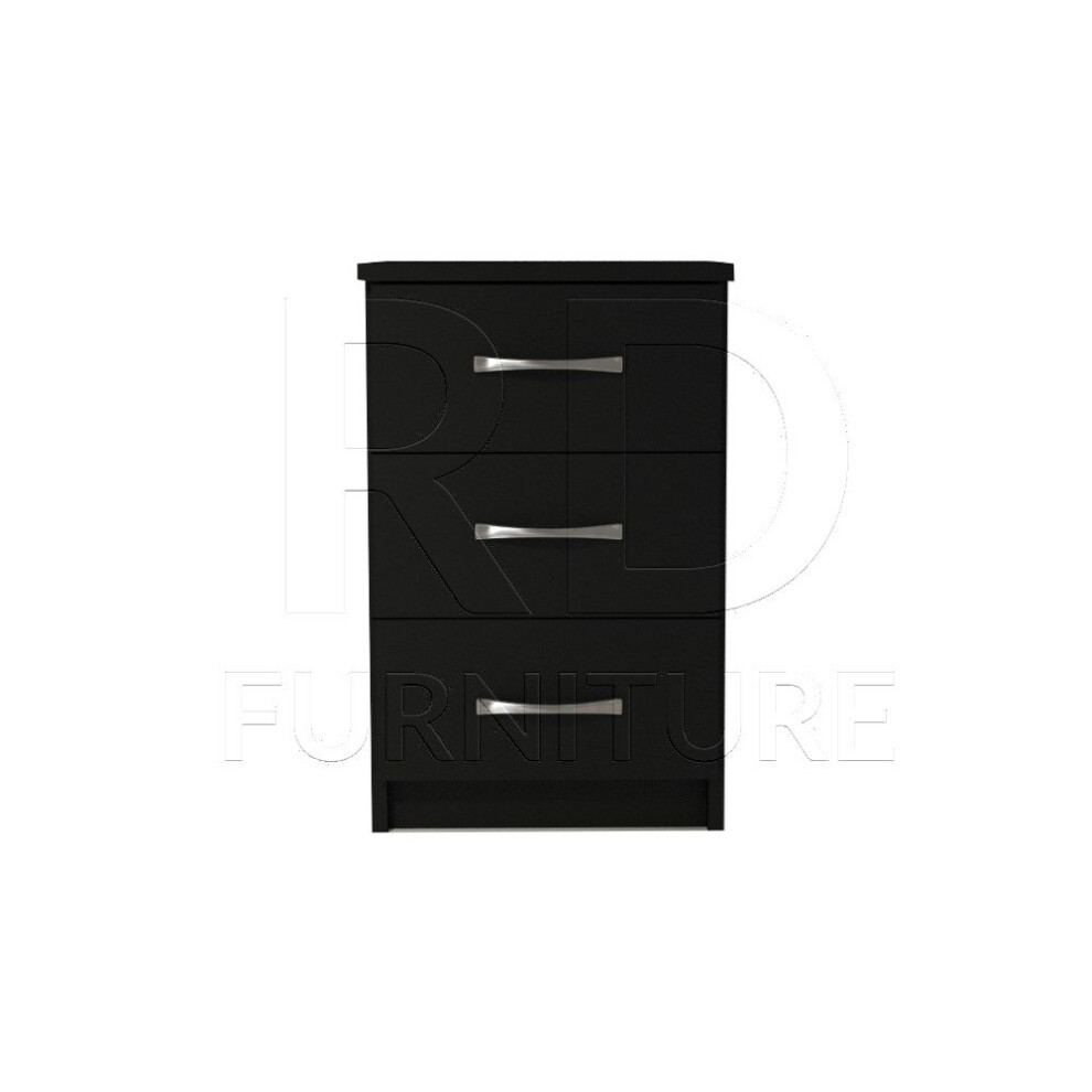 Ready assembled Classic 3 Drawer Bedside Black