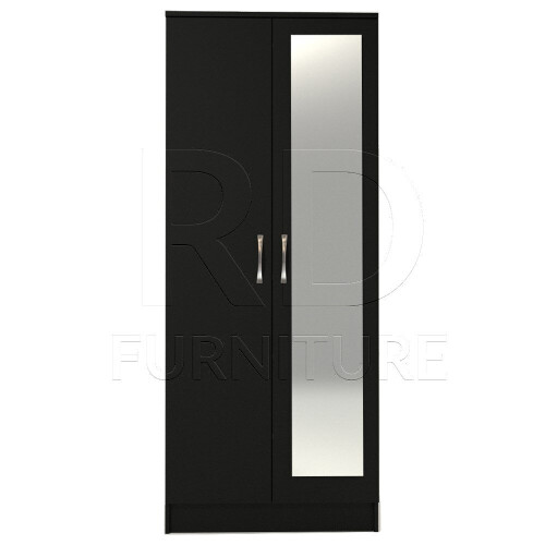 RD Furniture Ready assembled Classic 2 Door Mirrored Wardrobe Black