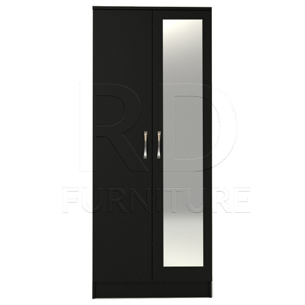 Ready assembled Classic 2 Door Mirrored Wardrobe Black