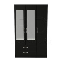 Ready assembled Classic 3 Door 2 Drawer Mirrored Wardrobe Black