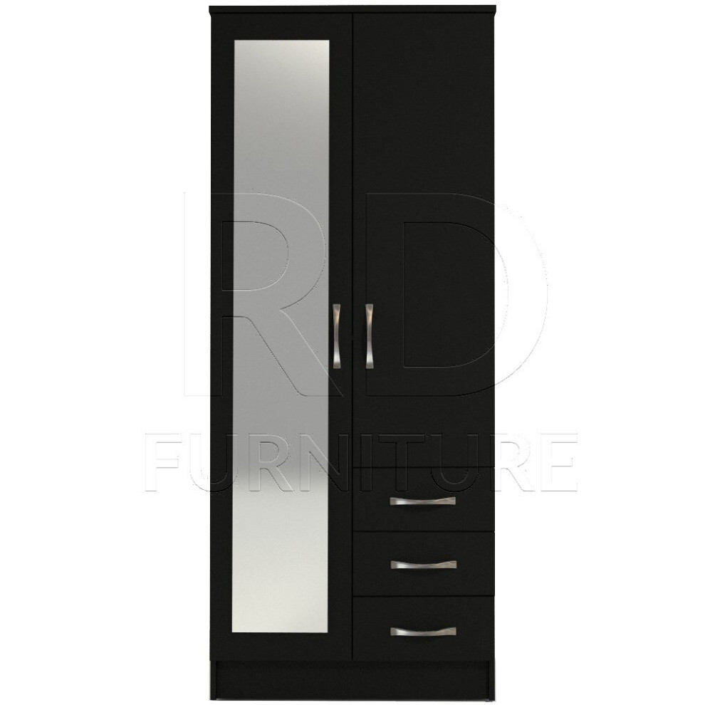 Ready assembled Classic 2 Door 3 Drawer Combi Mirrored Wardrobe Black