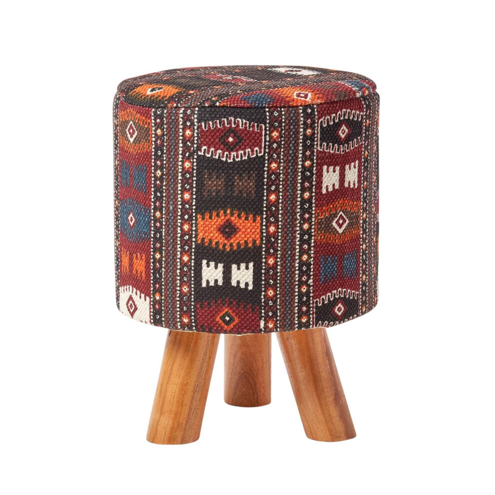 Homescapes (32 X 32 X 42 Cm) Multi Coloured Kilim Footstool With Wooden Legs Brown